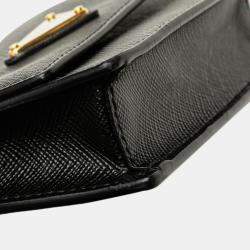 Pre Owned Prada Black Saffiano Card Holder On Chain