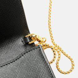 Pre Owned Prada Black Saffiano Card Holder On Chain