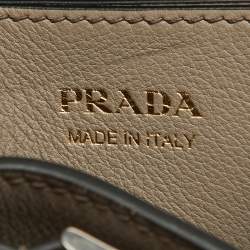 Pre Owned Prada Clay Grey Leather Small Buckle Detail Tote
