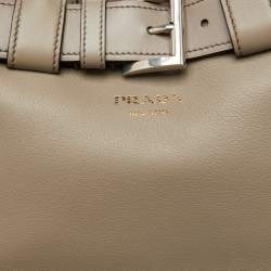 Pre Owned Prada Clay Grey Leather Small Buckle Detail Tote