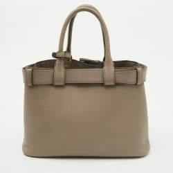 Pre Owned Prada Clay Grey Leather Small Buckle Detail Tote