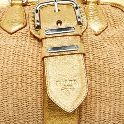Pre Owned Prada Beige/Gold Woven Raffia and Leather Satchel