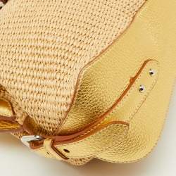 Pre Owned Prada Beige/Gold Woven Raffia and Leather Satchel