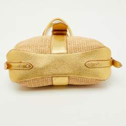 Pre Owned Prada Beige/Gold Woven Raffia and Leather Satchel
