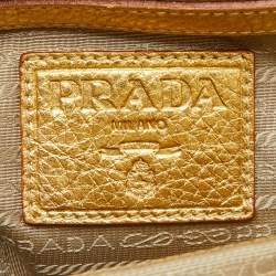 Pre Owned Prada Beige/Gold Woven Raffia and Leather Satchel