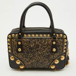 Pre Owned Prada Black Saffiano Leather Embellished Bauletto Bag