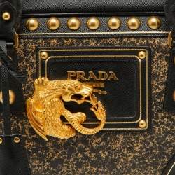 Pre Owned Prada Black Saffiano Leather Embellished Bauletto Bag