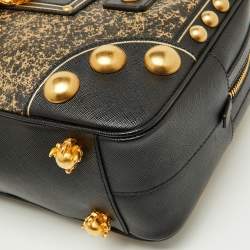 Pre Owned Prada Black Saffiano Leather Embellished Bauletto Bag