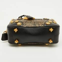 Pre Owned Prada Black Saffiano Leather Embellished Bauletto Bag