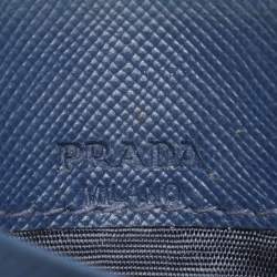 Pre Owned Prada Blue Saffiano Metal Leather Card Holder