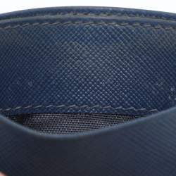 Pre Owned Prada Blue Saffiano Metal Leather Card Holder