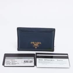 Pre Owned Prada Blue Saffiano Metal Leather Card Holder
