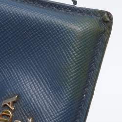 Pre Owned Prada Blue Saffiano Metal Leather Card Holder