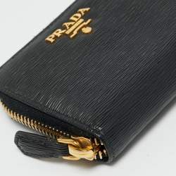 Pre Owned Prada Black Move Leather Leather Zip Coin Purse