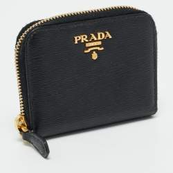 Pre Owned Prada Black Move Leather Leather Zip Coin Purse