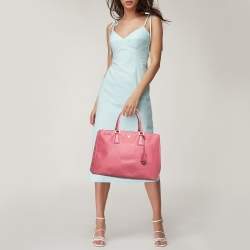 Pre Owned Prada Dark Pink Saffiano Leather Large Double Zip Tote