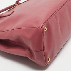 Pre Owned Prada Dark Pink Saffiano Leather Large Double Zip Tote