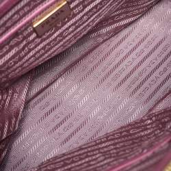 Pre Owned Prada Dark Pink Saffiano Leather Large Double Zip Tote