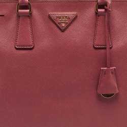 Pre Owned Prada Dark Pink Saffiano Leather Large Double Zip Tote