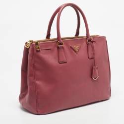 Pre Owned Prada Dark Pink Saffiano Leather Large Double Zip Tote