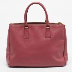 Pre Owned Prada Dark Pink Saffiano Leather Large Double Zip Tote