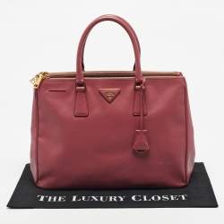 Pre Owned Prada Dark Pink Saffiano Leather Large Double Zip Tote
