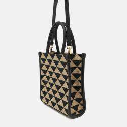 Pre Owned Prada Symbol Embroideryfabric Mini Bag Black/Beige Canvas