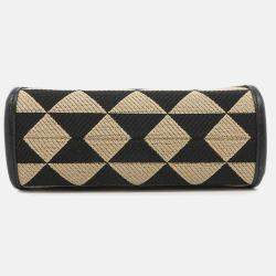 Pre Owned Prada Symbol Embroideryfabric Mini Bag Black/Beige Canvas