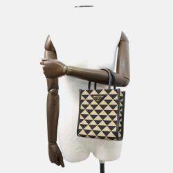 Pre Owned Prada Symbol Embroideryfabric Mini Bag Black/Beige Canvas