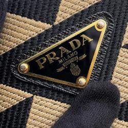 Pre Owned Prada Symbol Embroideryfabric Mini Bag Black/Beige Canvas