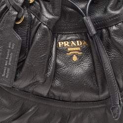 Pre Owned Prada Black Leather Cervo Drawstring Bag