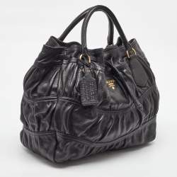 Pre Owned Prada Black Leather Cervo Drawstring Bag