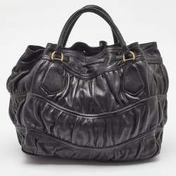 Pre Owned Prada Black Leather Cervo Drawstring Bag