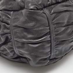 Pre Owned Prada Black Leather Cervo Drawstring Bag