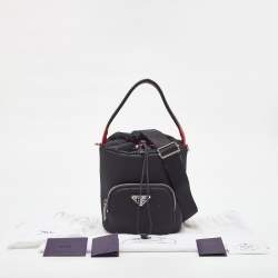 Pre Owned Prada Black/Red Nylon and Leather Puffer Cargo Pocket Shoulder Bag