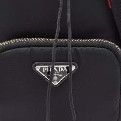 Pre Owned Prada Black/Red Nylon and Leather Puffer Cargo Pocket Shoulder Bag