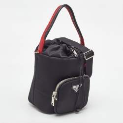 Pre Owned Prada Black/Red Nylon and Leather Puffer Cargo Pocket Shoulder Bag