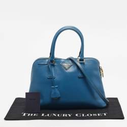 Pre Owned Prada Blue Saffiano Leather Medium Promenade Satchel