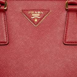 Pre Owned Prada Red Saffiano Lux Leather Small Galleria Double Zip Tote