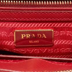 Pre Owned Prada Red Saffiano Lux Leather Small Galleria Double Zip Tote