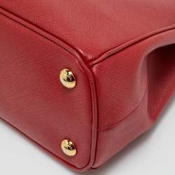 Pre Owned Prada Red Saffiano Lux Leather Small Galleria Double Zip Tote