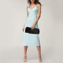 Pre Owned Prada Black Satin Pleated Frame Clutch