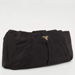 Pre Owned Prada Black Satin Pleated Frame Clutch