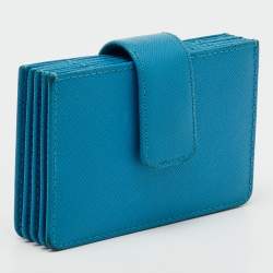 Pre Owned Prada Aqua Blue Saffiano Leather Card Holder 