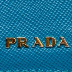 Pre Owned Prada Aqua Blue Saffiano Leather Card Holder 