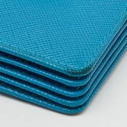 Pre Owned Prada Aqua Blue Saffiano Leather Card Holder 
