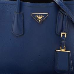 Pre Owned Prada Navy Blue Saffiano Cuir Leather Double Handle Tote