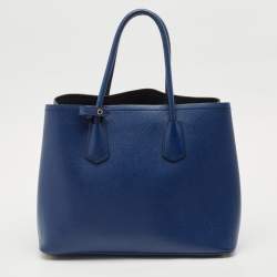 Pre Owned Prada Navy Blue Saffiano Cuir Leather Double Handle Tote