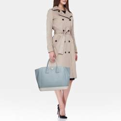Pre Owned Prada Light Blue/White Saffiano Lux Leather Large Shopper Tote