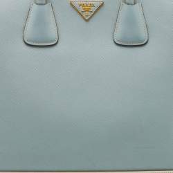 Pre Owned Prada Light Blue/White Saffiano Lux Leather Large Shopper Tote